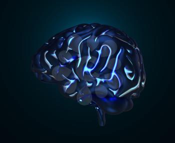 The human brain with luminous gyruses. 3D illustration
