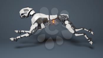 Robot dog runs on a gray background. 3D illustration