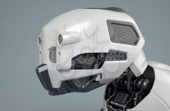 Robot dog's head on a gray background. 3D illustration