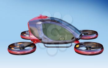 Electric Passenger Drone flying in the sky. This is a 3D model and doesn't exist in real life. 3D illustration