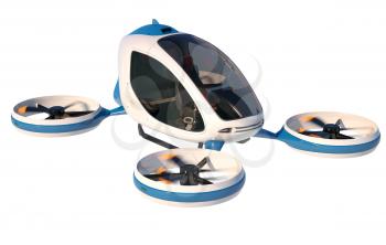 Electric Passenger Drone on white background. This is a 3D model and doesn't exist in real life. 3D illustration