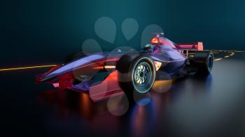 Race Car speeding along highway. Race car with no brand name is designed and modelled by myself. 3D illustration