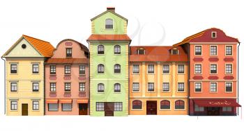Stylized buildings to old European architecture. 3D illustration