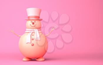 Cute snowman on the pink background. 3D illustration