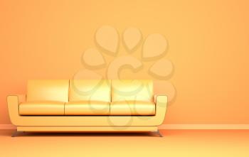Yellow sofa on the yellow background. 3D illustration