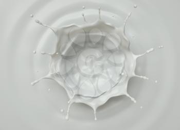 Splash of milk view from above. 3D illustration