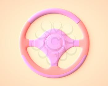 Pink car steering wheel. 3D rendering