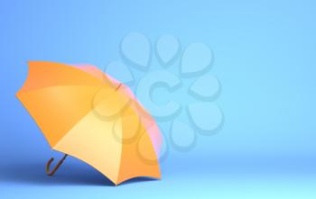 Yellow umbrella on blue background. 3D illustration