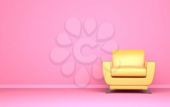Yellow chair on the pink background. 3D illustration