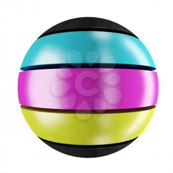 CMYK sphere: three-colored sphere