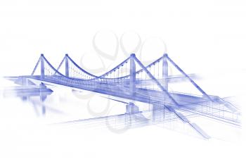 3d wireframe render of the bridge in blue