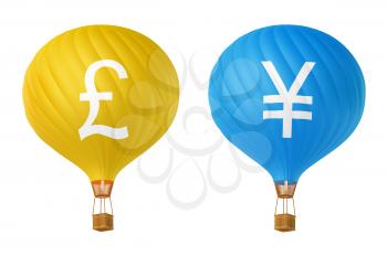 Color currency hot air balloons - pound, yen