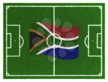 3d render of soccer field with  South Africa Flag on it