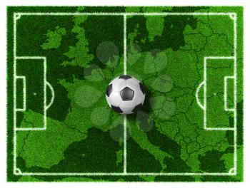 3d Football - Soccer grassy field on Europe map