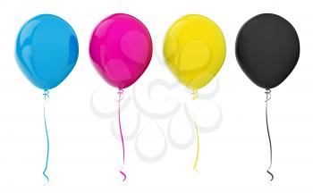 Multi-colored balloons. CMYK colors. 3d render with HDR