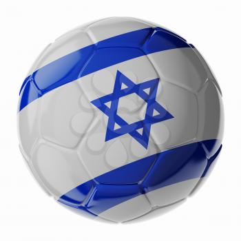 Football soccer ball with flag of Israel. 3D render