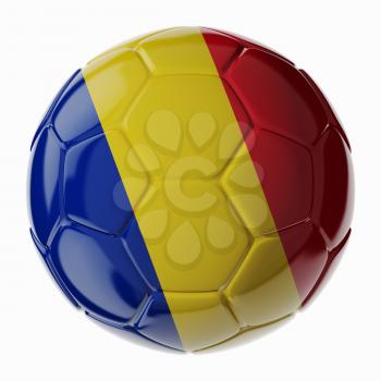 Football soccer ball with flag of Romania. 3D render