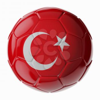 Football soccer ball with flag of Turkey. 3D render