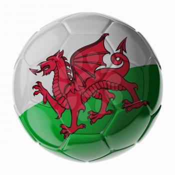 Football soccer ball with flag of Wales. 3D render