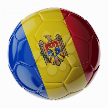 Football soccer ball with flag of Moldova. 3D render
