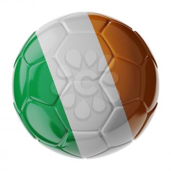 Football soccer ball with flag of Ireland republic. 3D render