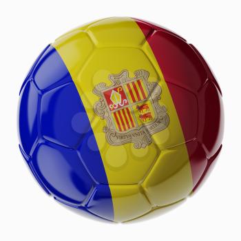 Football soccer ball with flag of Andorra. 3D render