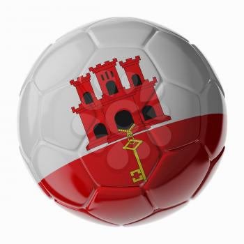 Football soccer ball with flag of Gibraltar. 3D render