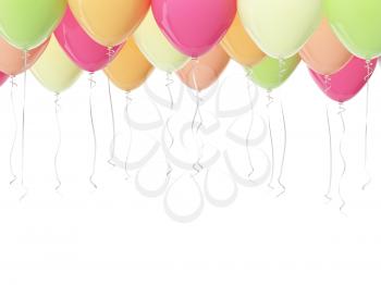 Multicolored balloons isolated on white. 3D render