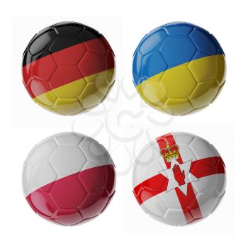 Set of 3d soccer balls with flags