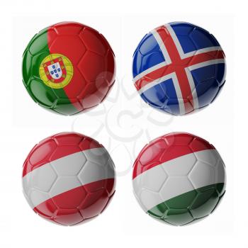 Set of 3d soccer balls with flags