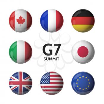 G7 summit. 3D flags isolated on white