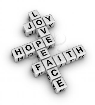 Joy, Love, Hope, Peace and Faith (crossword puzzle reminder of the important things in Life)