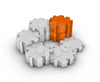 gray jigsaw puzzles with one orange piece