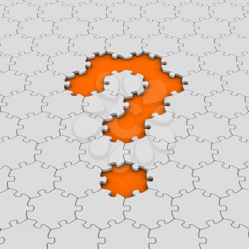 white jigsaw puzzles with orange question mark