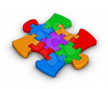 colorful jigsaw piece on white background