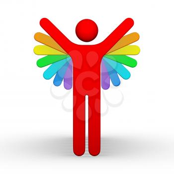 man 3d symbol with many multicolor hands