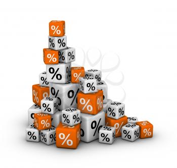 Stack of boxes with percent sign (sales or finance concept)