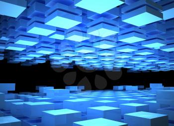Abstract digital background with illuminated blue boxes
