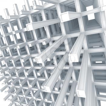 3d architecture light blue monochrome abstract. Modern white braced construction on white background