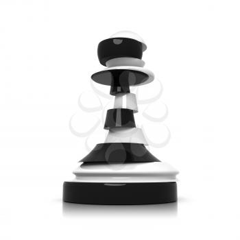 Sliced black and white pawn isolated on white. Treason and duplicity concept illustration
