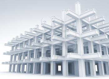 3d abstract architecture light blue monochrome background. Modern white braced construction