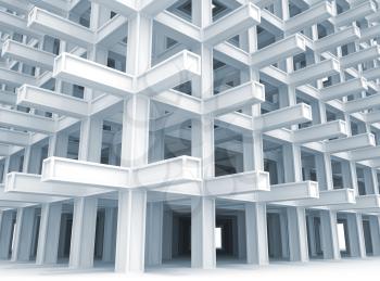 3d abstract architecture monochrome background. Modern white braced construction