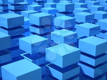 Abstract 3d illustration with array of blue and white boxes