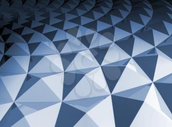3d abstract geometric background. Blue shining bright square pyramidal cellular curved surface