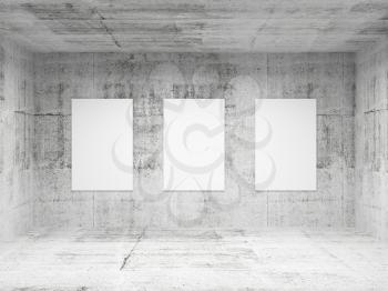 Empty abstract art gallery concrete interior. Front view