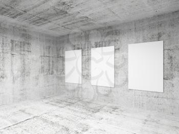 Empty abstract art gallery concrete hall interior. 3d illustration
