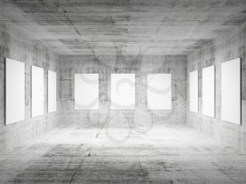 Empty art gallery concrete hall interior. 3d illustration