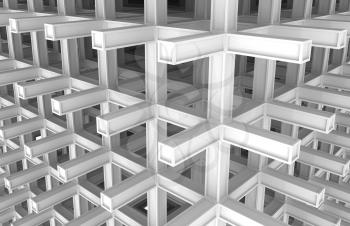 3d architecture monochrome abstract background. Modern white braced construction
