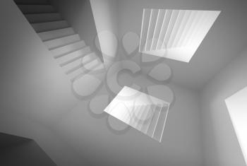 Gray abstract architecture interior with lighting stairway portals