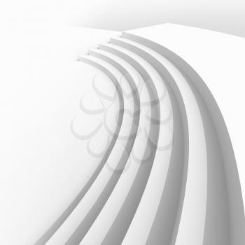 White abstract architecture background with curved stairs. 3d render illustration